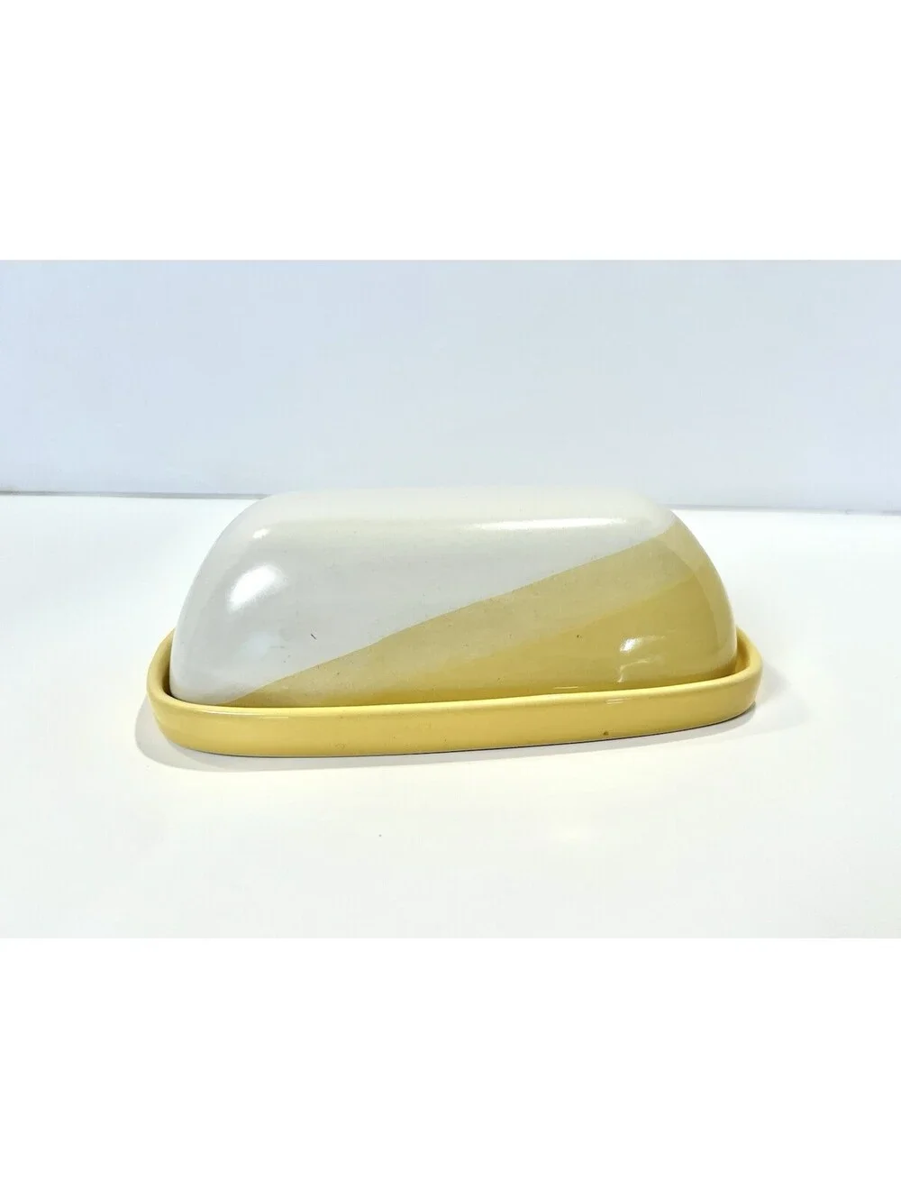 Threshold Stoneware Yellow White Covered Butter Dish 7inch